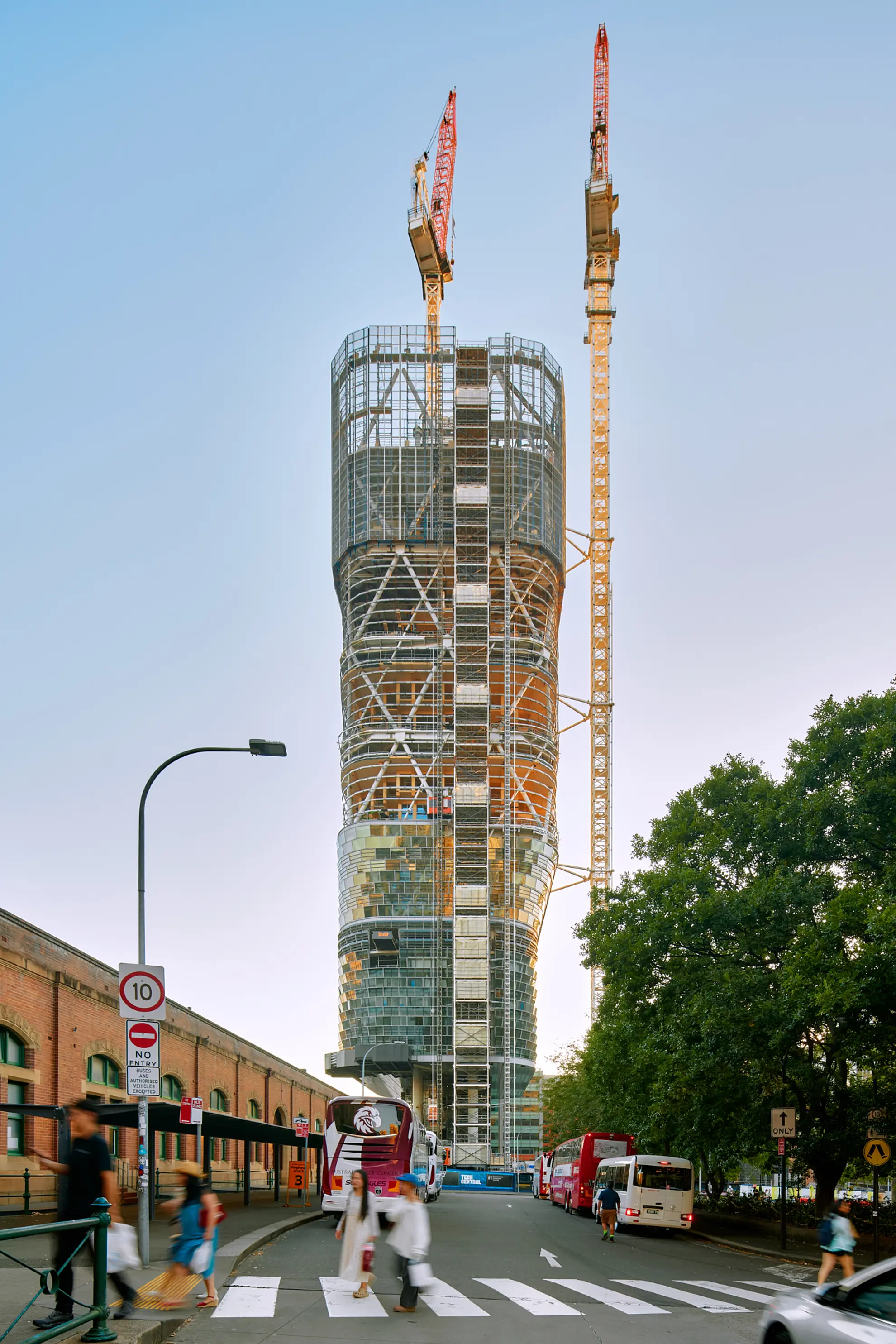BVN Architecture Atlassian HQ Sydney CBD workplace construction — timber hybrid tower with diagrid exoskeleton
