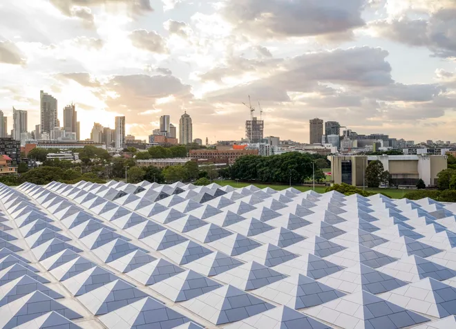 BVN Architecture Sydney civic architecture — New Sydney Fish Market parametric roof canopy with city skyline views
