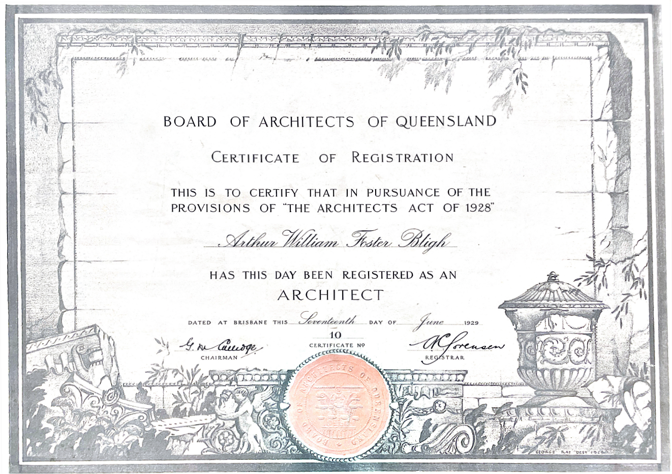 Arthur WF Bligh Certificate of Registration