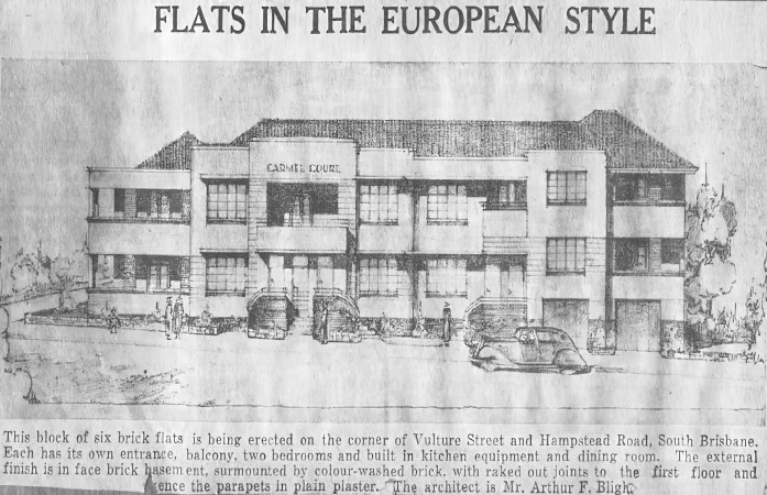 Carmel Court, Vulture Street, South Brisbane, QLD – Arthur WF Bligh. 1938. 