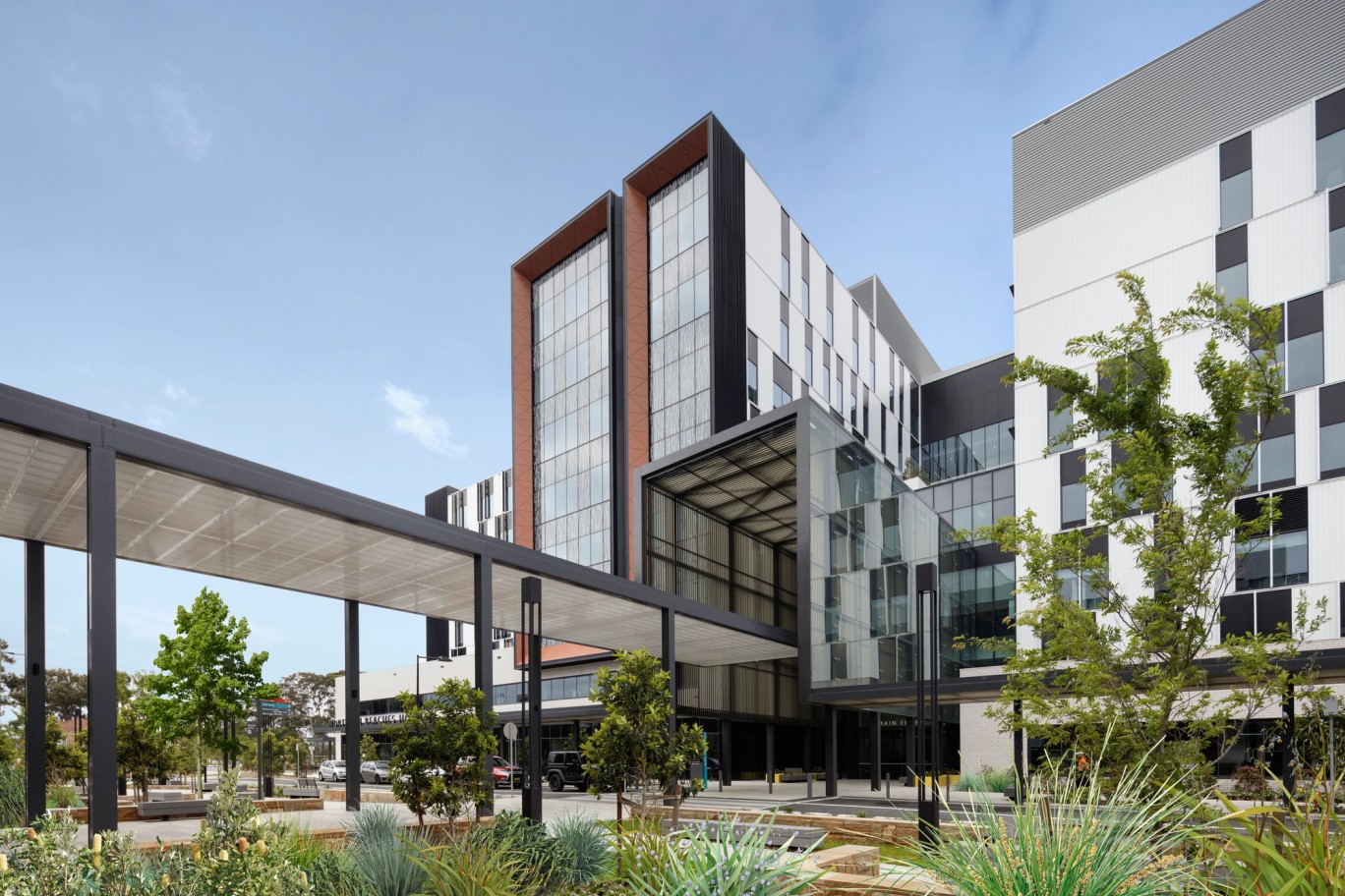 Northern Beaches Hospital is an enormous facility and a very bold design. Working at this scale brought another challenge: how to make such a big building feel warm and welcoming.