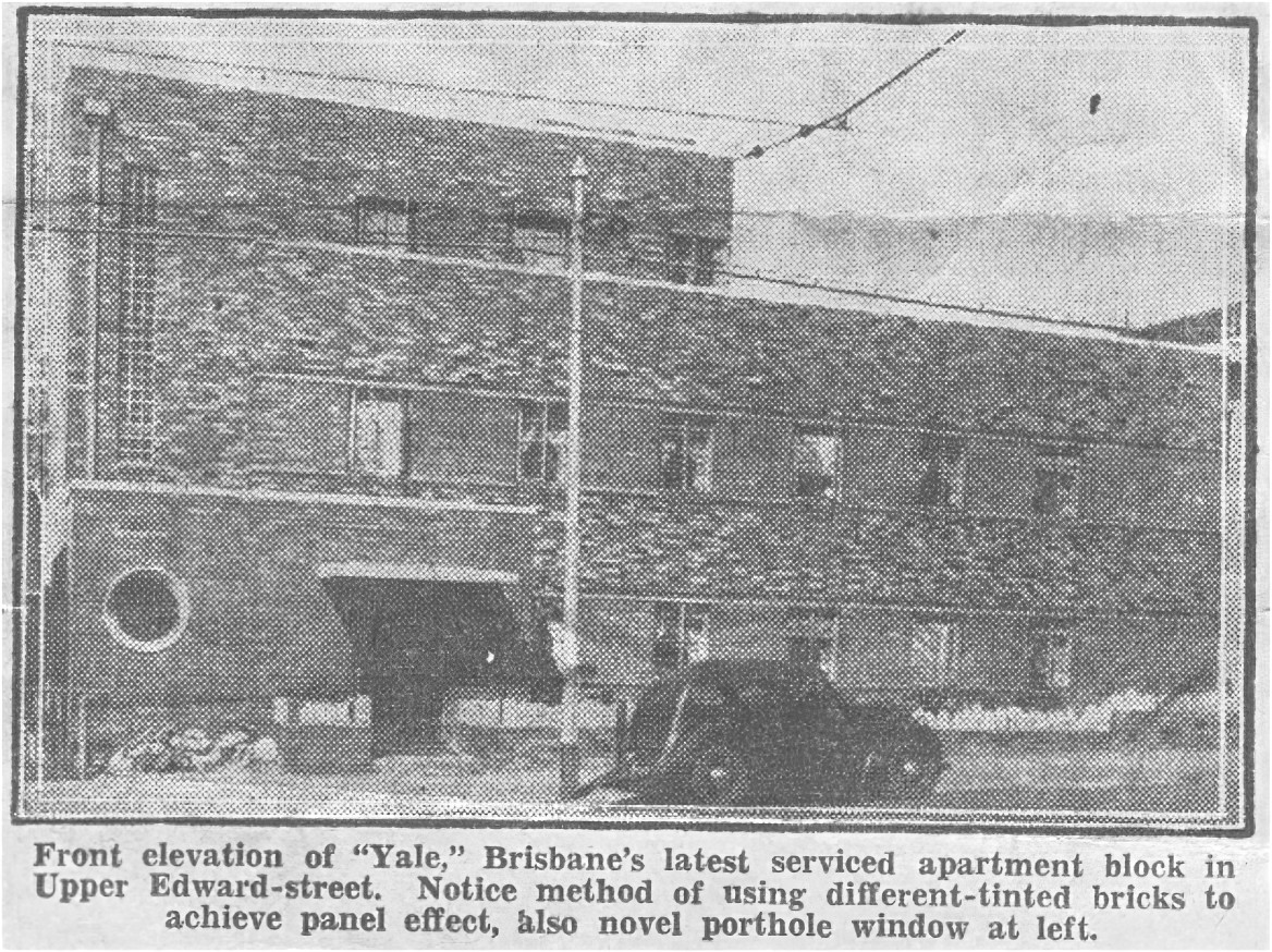 Yale Serviced Apartments (for W and M Archer) Upper Edward Street, Brisbane, QLD – Arthur WF Bligh. 1939.