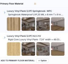 Two flooring alternatives in TGA's actual Kaliun material-selection group.