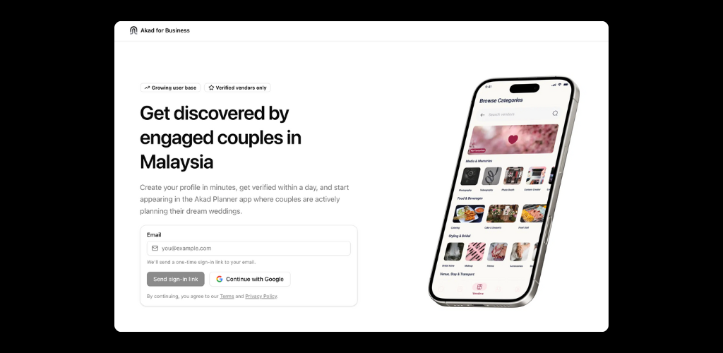 Akad For Business - Wedding Vendor Registration