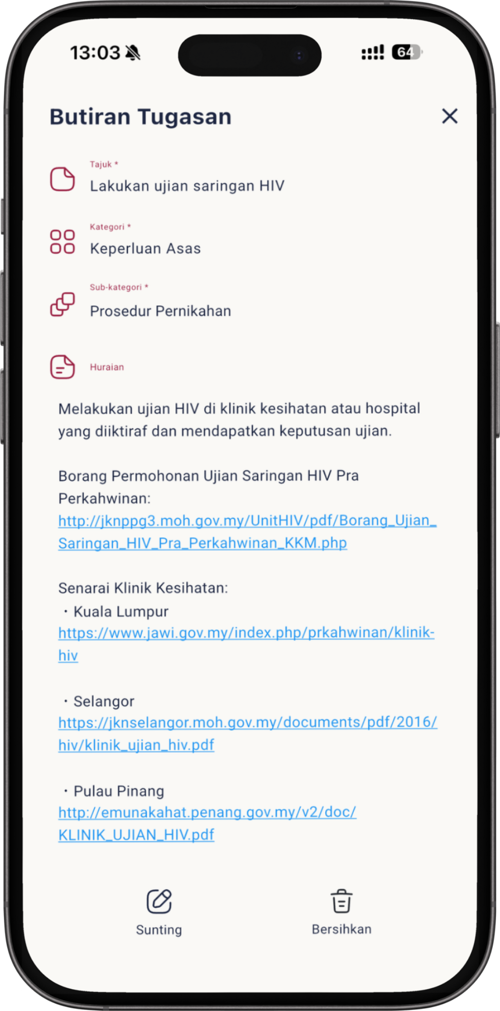 Checklist ujian saringan HIV Akad Planner