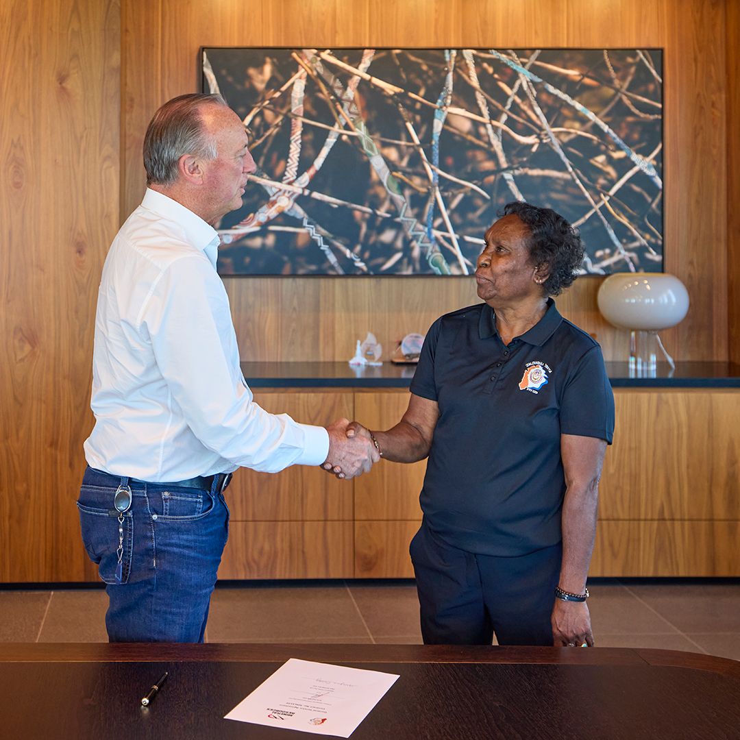 Chris Ellison and Georgina Bobby shaking hands