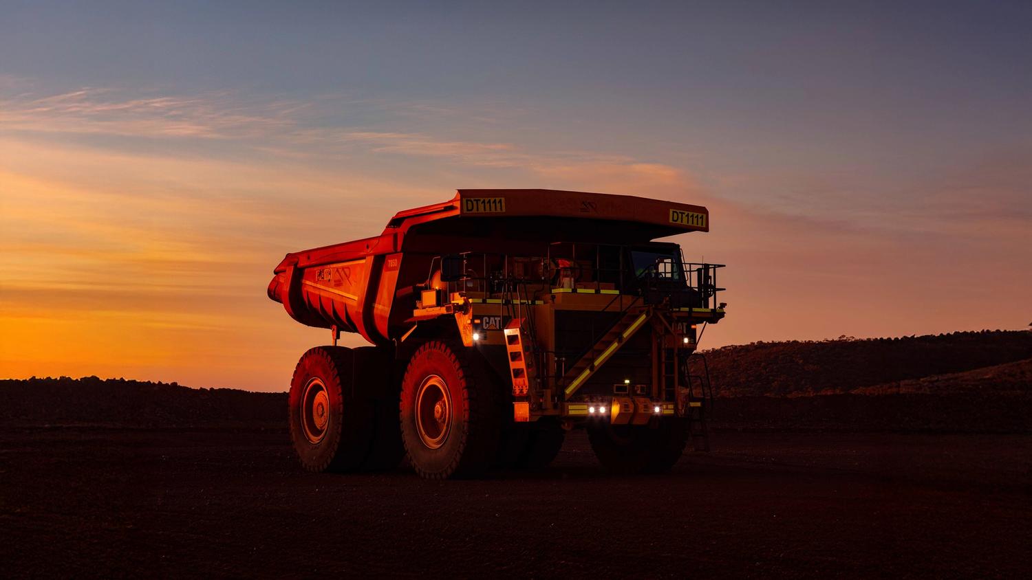 Mineral Resources drump truck at sunset