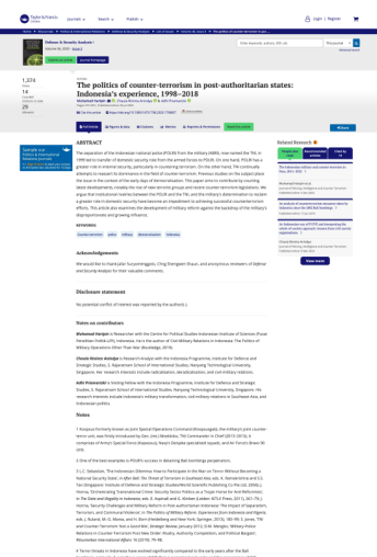 The Politics of Counter-Terrorism in Post-Authoritarian States: Indonesia’s Experience, 1998–2018