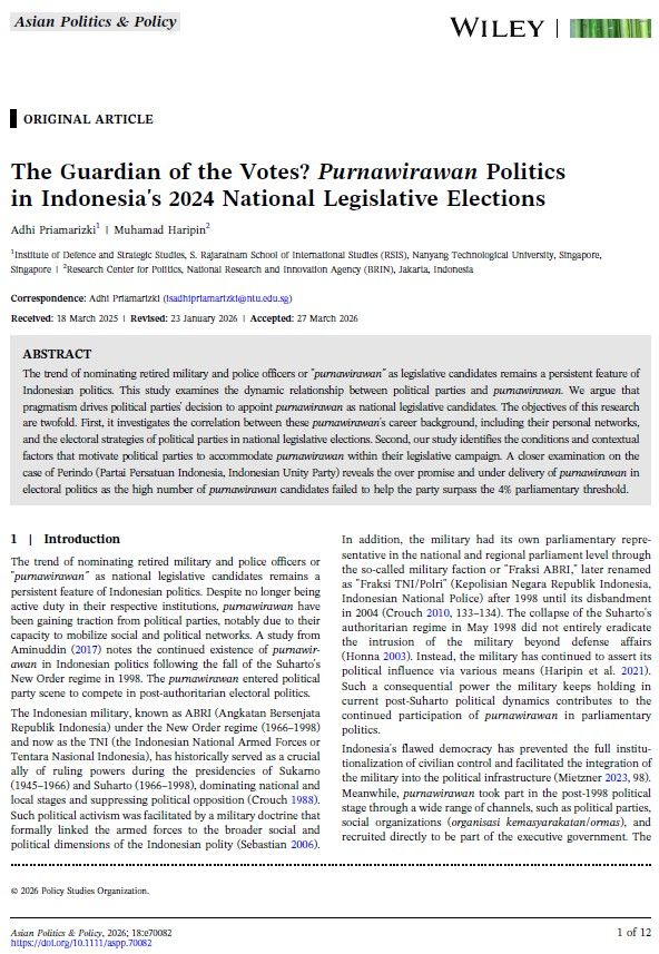 The Guardian of the Votes? Purnawirawan Politics in Indonesia's 2024 National Legislative Elections