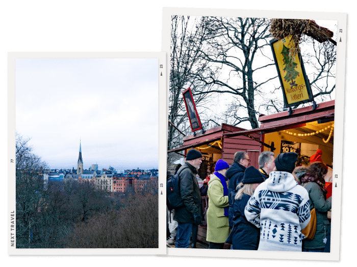 スカンセンで開催されるクリスマスマーケットとストックホルムの景色