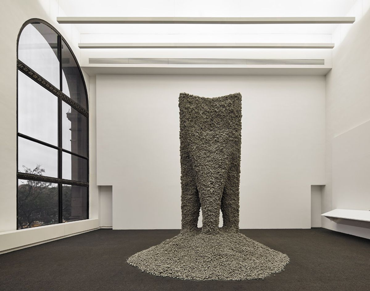 Rock Print installation of gravel and thread at the Chicago Architecture Biennial, 2015