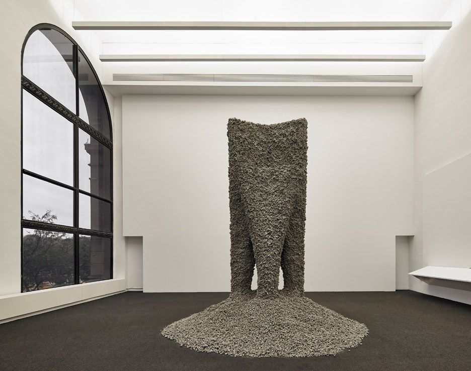 Rock Print installation of gravel and thread at the Chicago Architecture Biennial, 2015