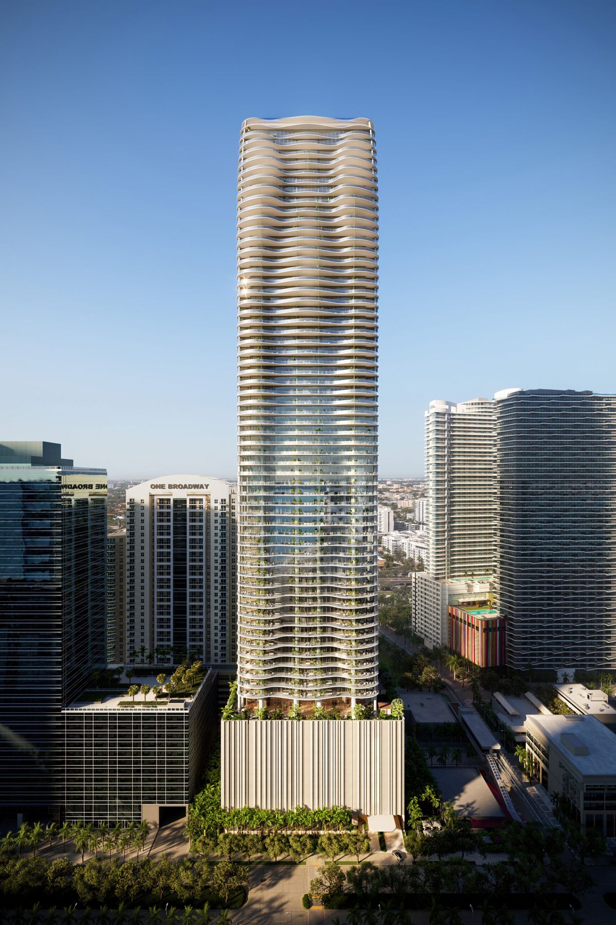 The Residences at 1428 Brickell, Miami, rendering showing the west-facing solar glazing