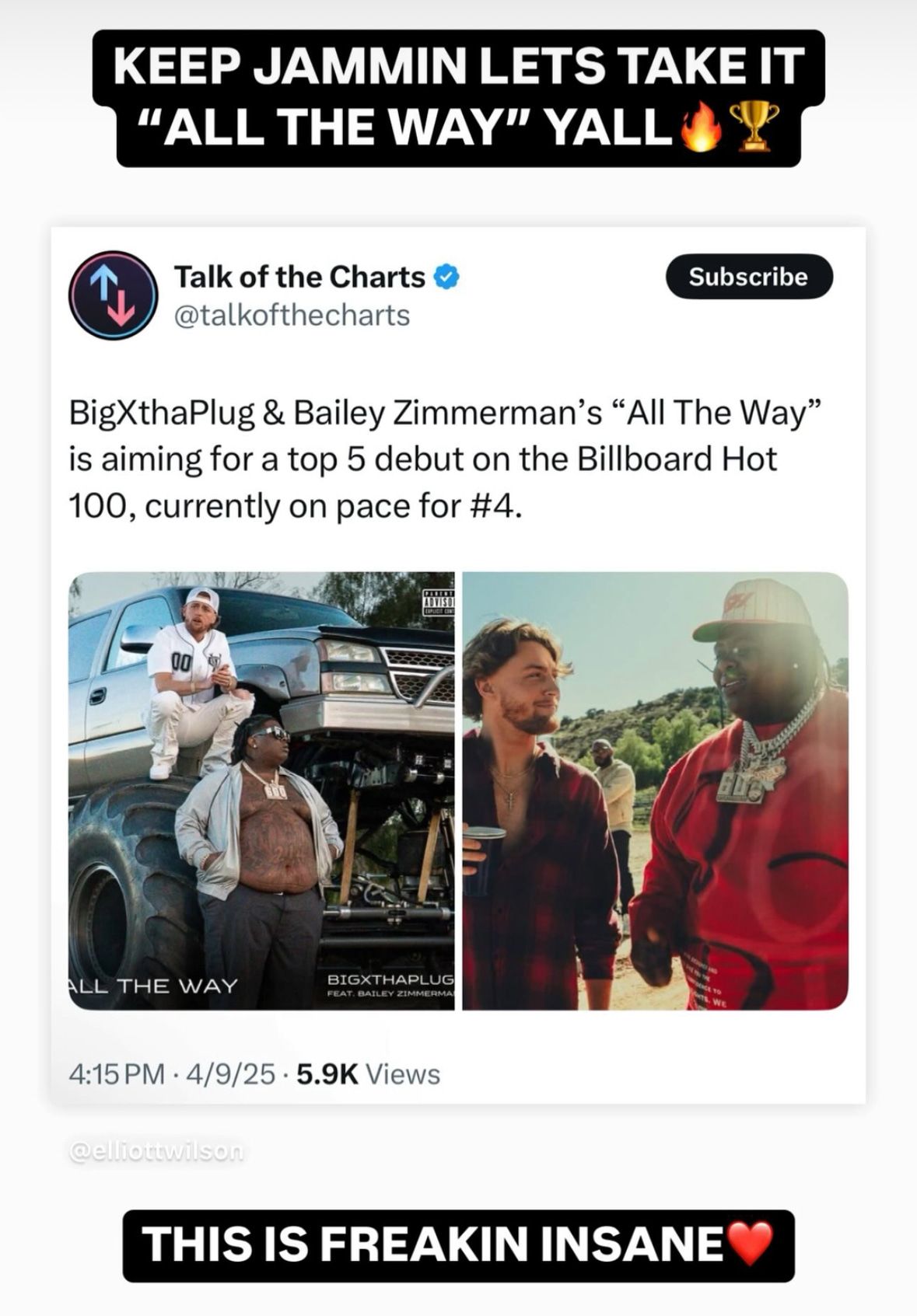 <p>Bailey Zimmerman Instagram Post April 10, 2025</p>