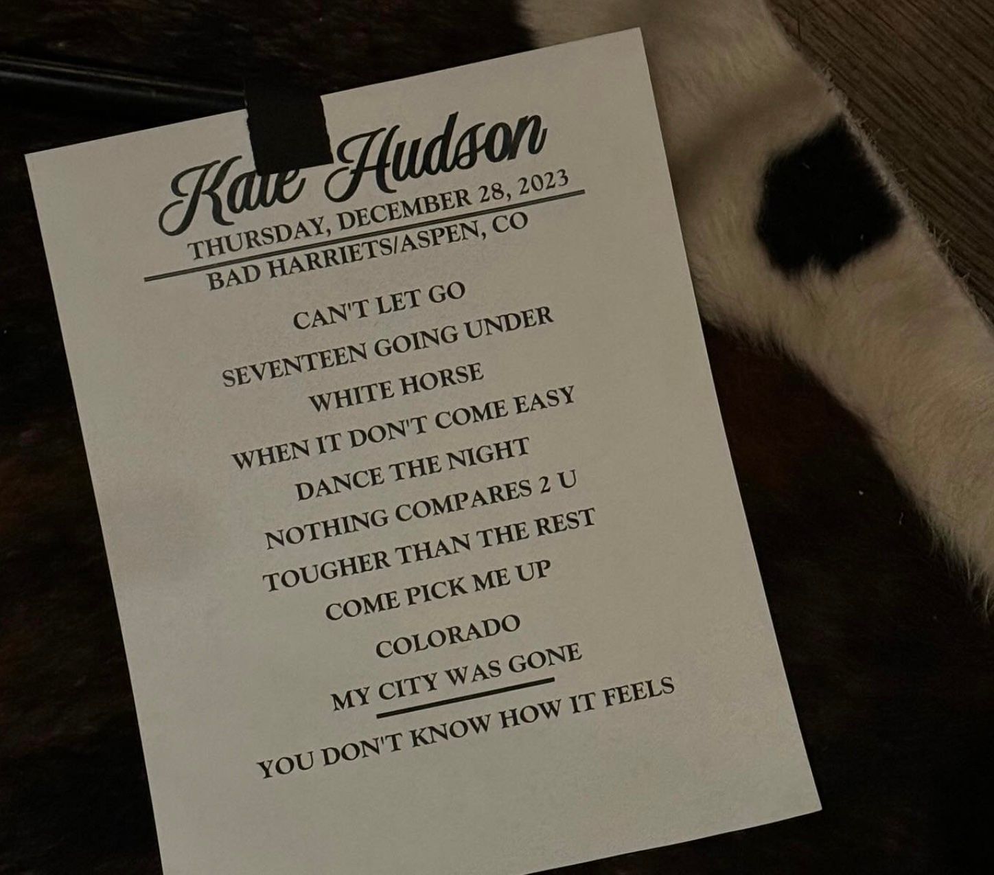 <p>Setlist from Kate Hudson's 2023 performance in Aspen, Colorado</p>