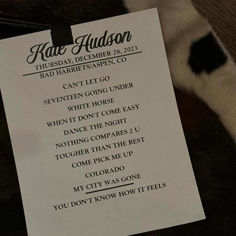 <p>Setlist from Kate Hudson's 2023 performance in Aspen, Colorado</p>