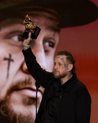 Jelly Roll looking emotional during his 2026 GRAMMY Awards acceptance speech