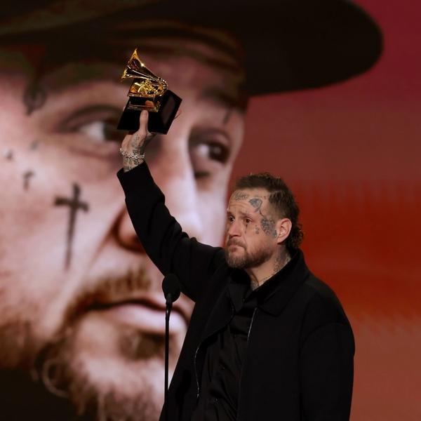 Jelly Roll looking emotional during his 2026 GRAMMY Awards acceptance speech