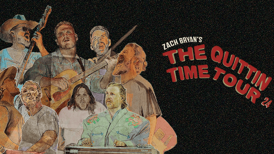 <p>Zach Bryan Quittin’ Time Tour Banner</p>