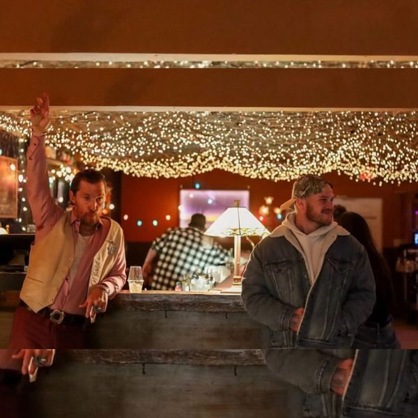 Zach Bryan and Matthew Mcconaughey on the set of a music video at The Sagebrush in Austin, Texas.