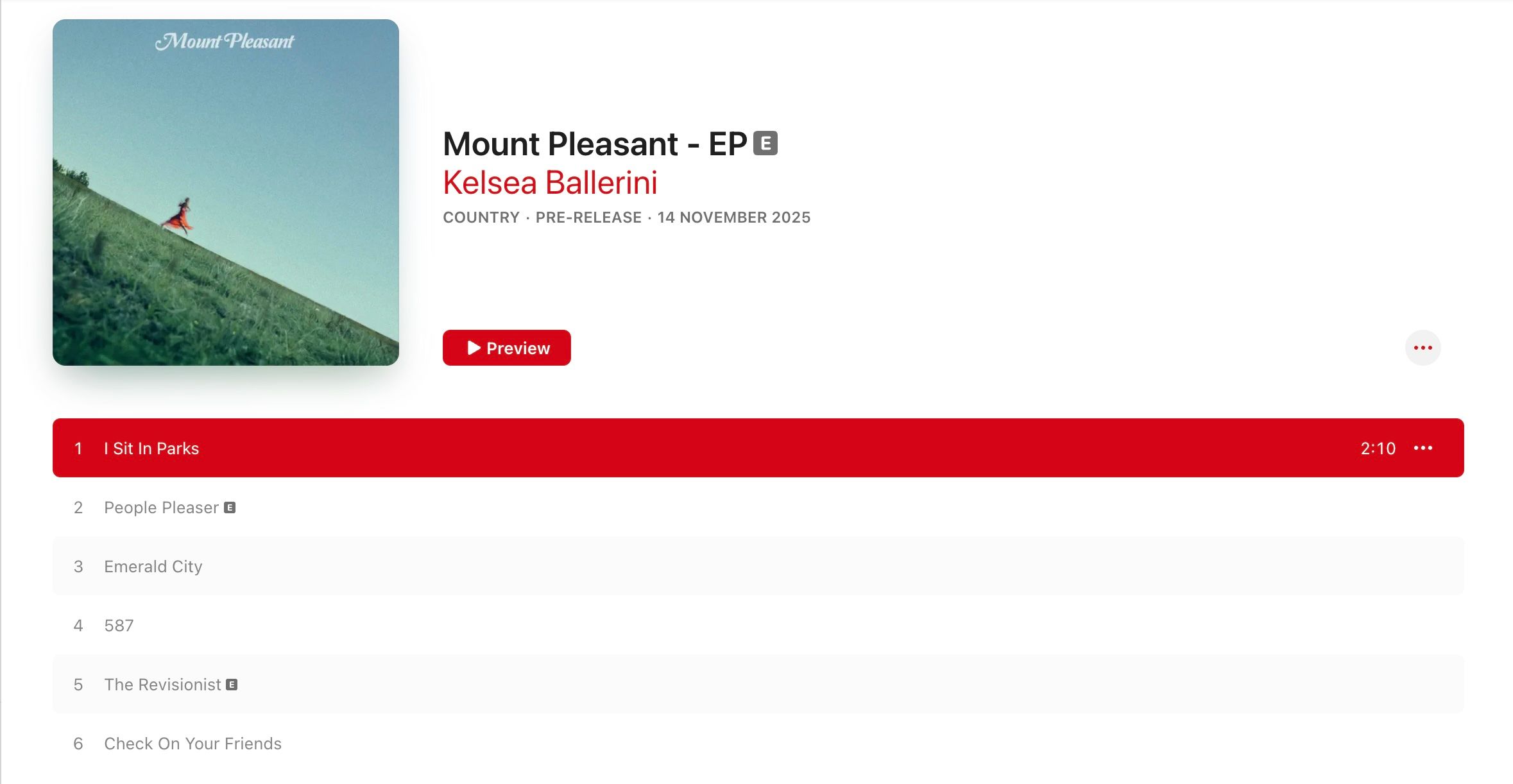 <p>Kelsea Ballerini Mount Pleasant EP Screenshot</p>