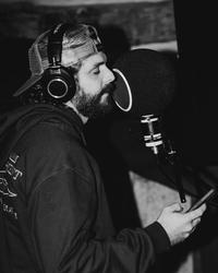 Thomas Rhett recording in black and white