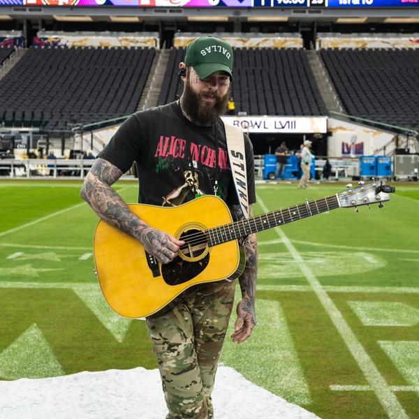 Post Malone before playing the 2024 Super Bowl