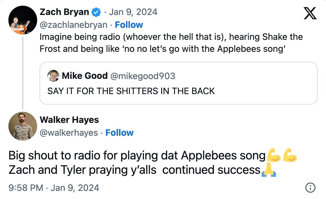 <p>Zach Bryan and Walker Hayes Twitter Beef Screenshot</p>