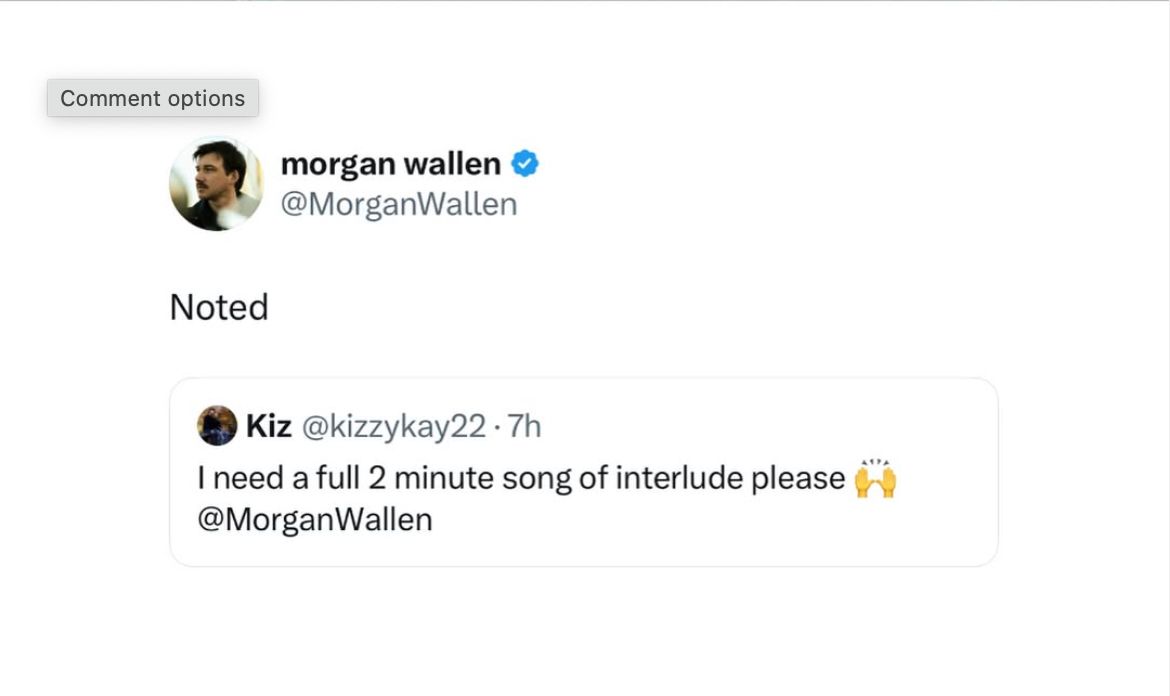 <p>Morgan Wallen Twitter Interlude Screenshot</p>