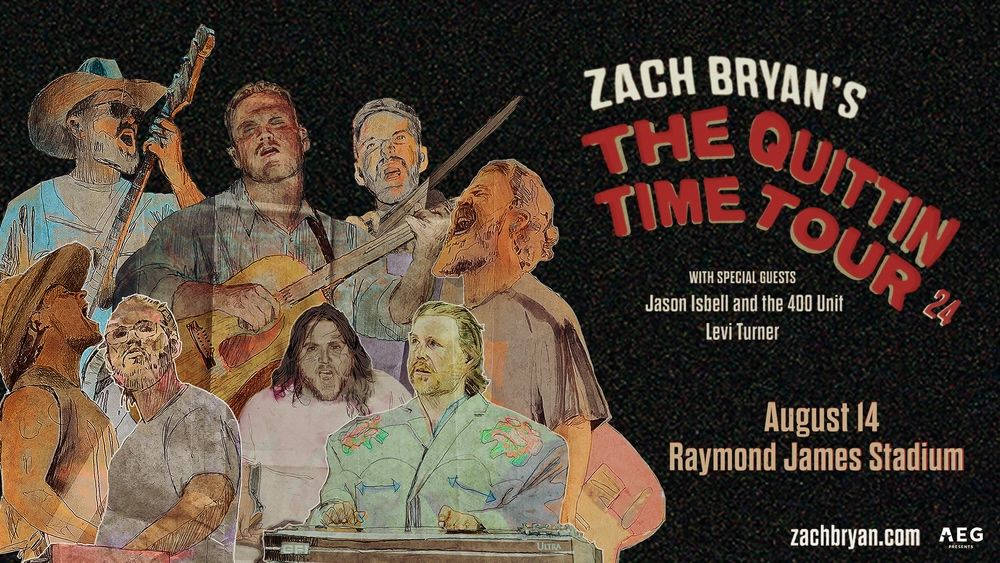 <p>Zach Bryan Quittin’ Time Tour Banner for Tampa, Florida</p>