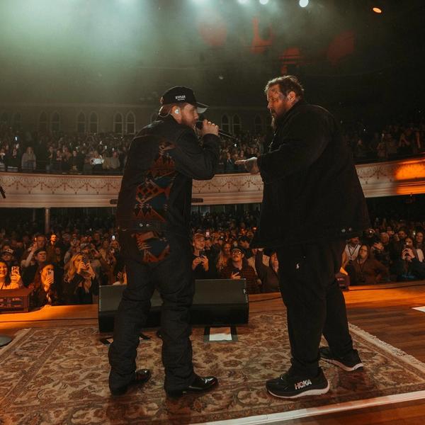 Ernest and Jelly Roll singing together at The Ryman Auditorium in Nashville, Tennessee