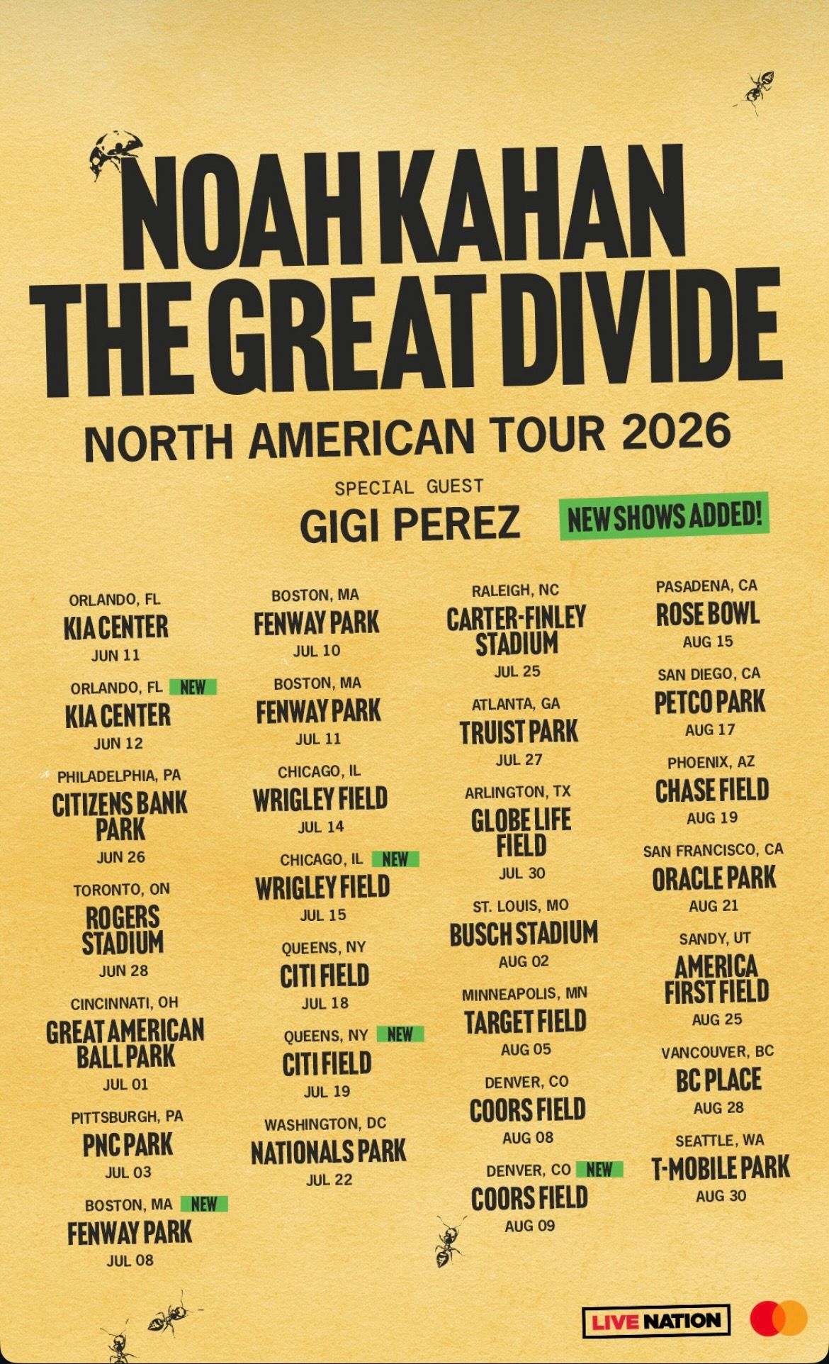 <p>Noah Kahan New 2026 Tour Dates</p>