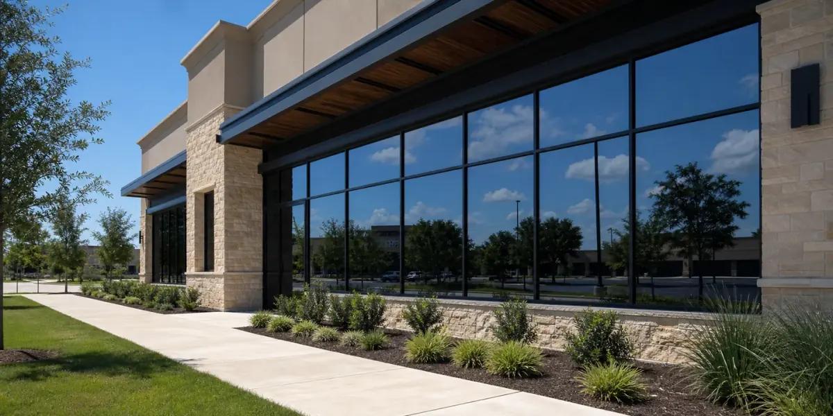 North Texas commercial building with reflective tinted windows