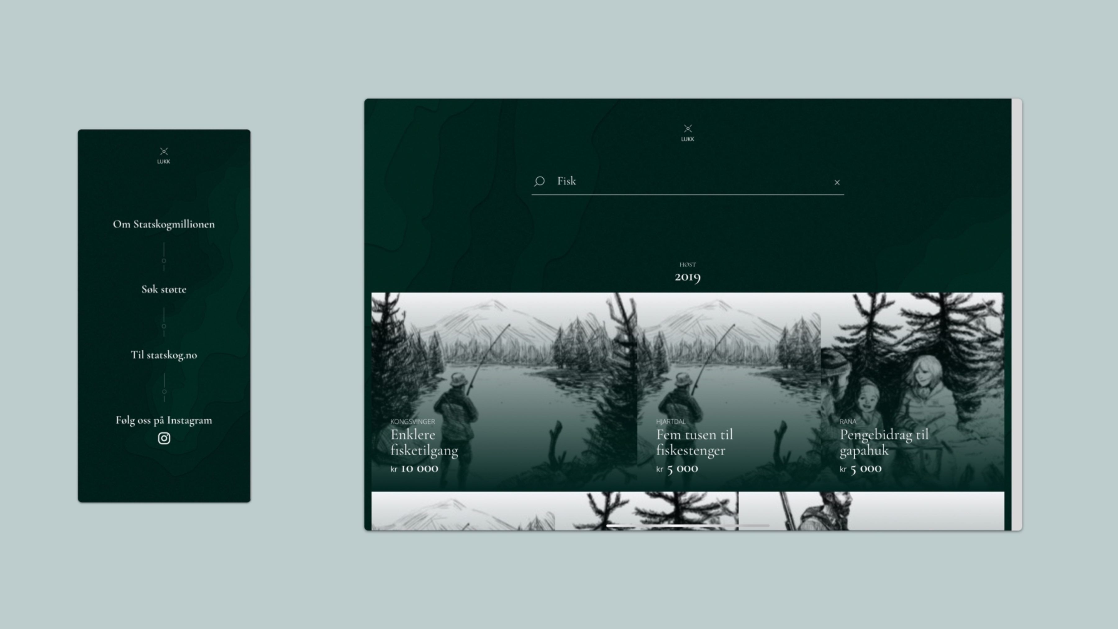 A funded project's detail page within the Statskogmillionen interactive map.