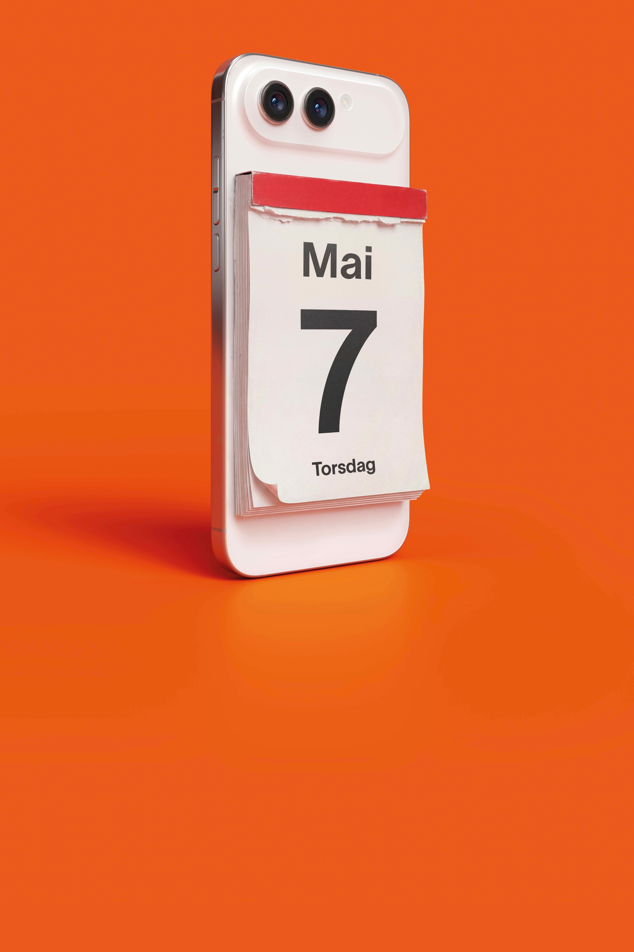 Plakat for Vipps: en mobiltelefon med en kalender festet på baksiden, del av tæppeklar-kampanjens gadget-serie