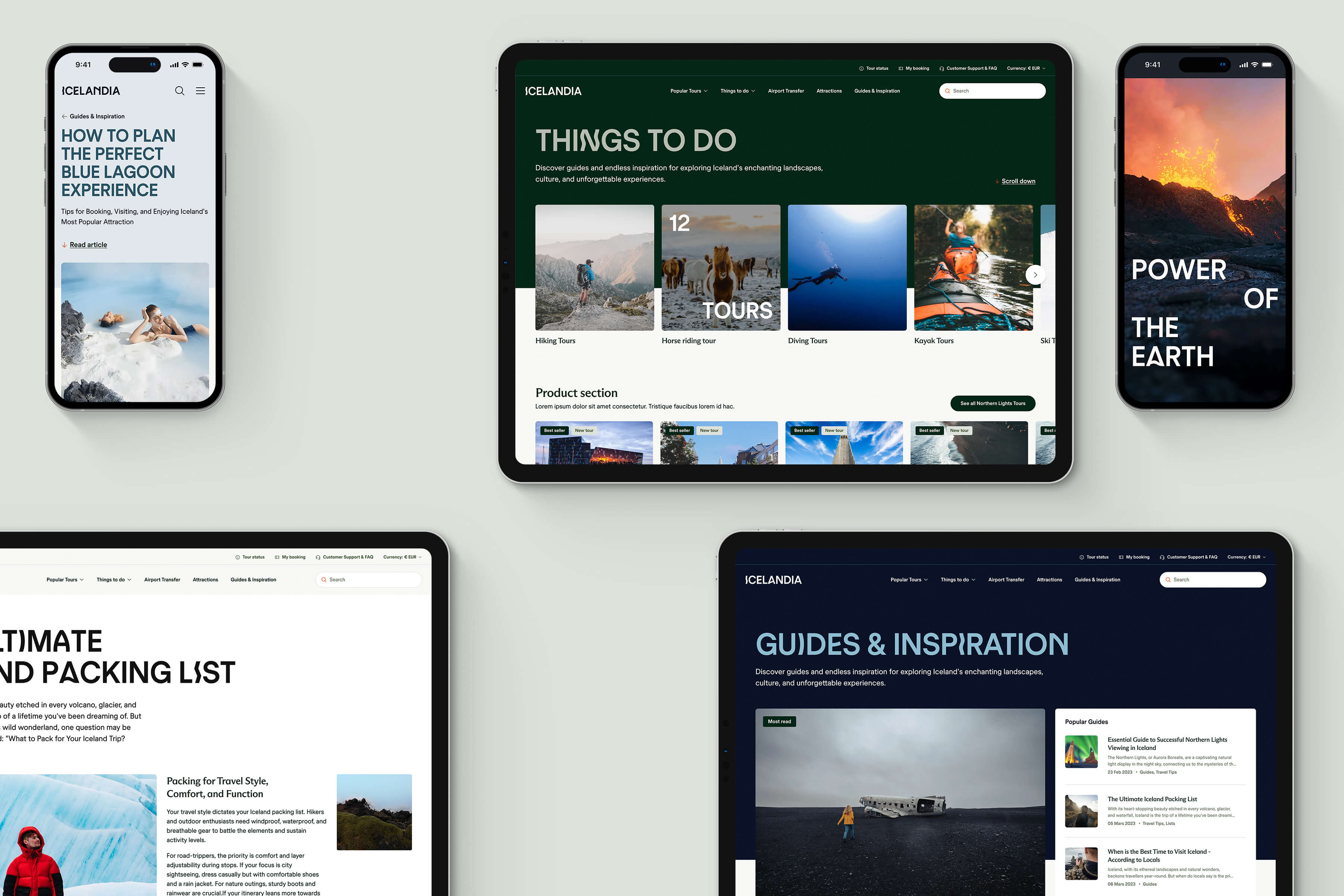 Icelandias bookingplattform vist på et iPad, med grensesnittet for å utforske turer og produkter