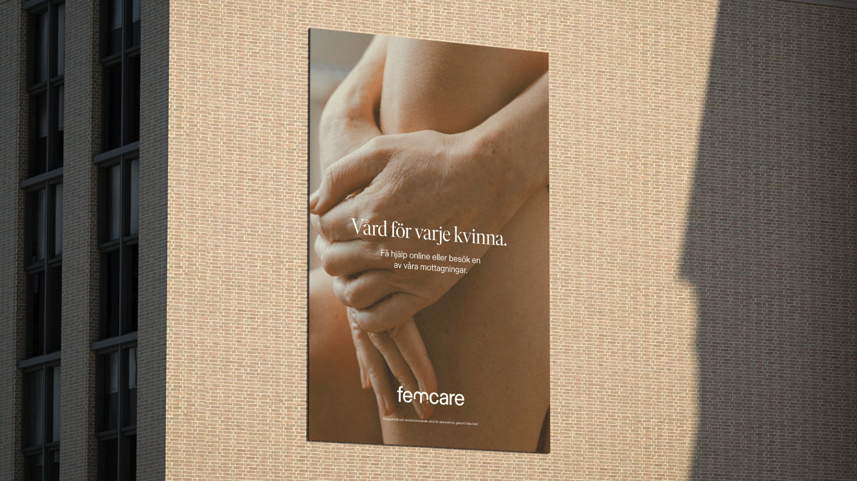 Femcare brand identity: full-bleed landscape photography closing the case.