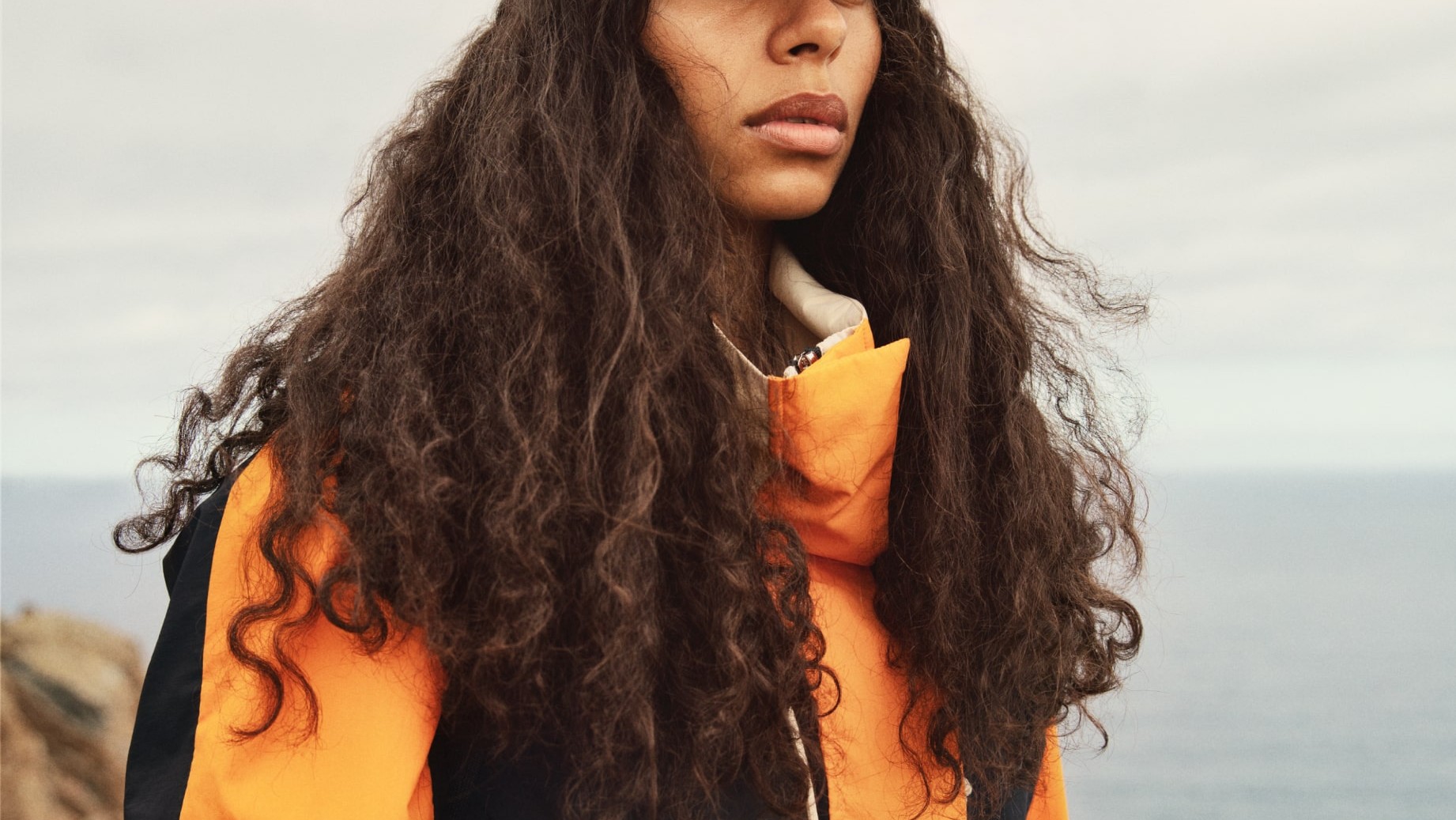 Portrait image from the Head into space concept, first of a pair showing H&M trailwear outdoors