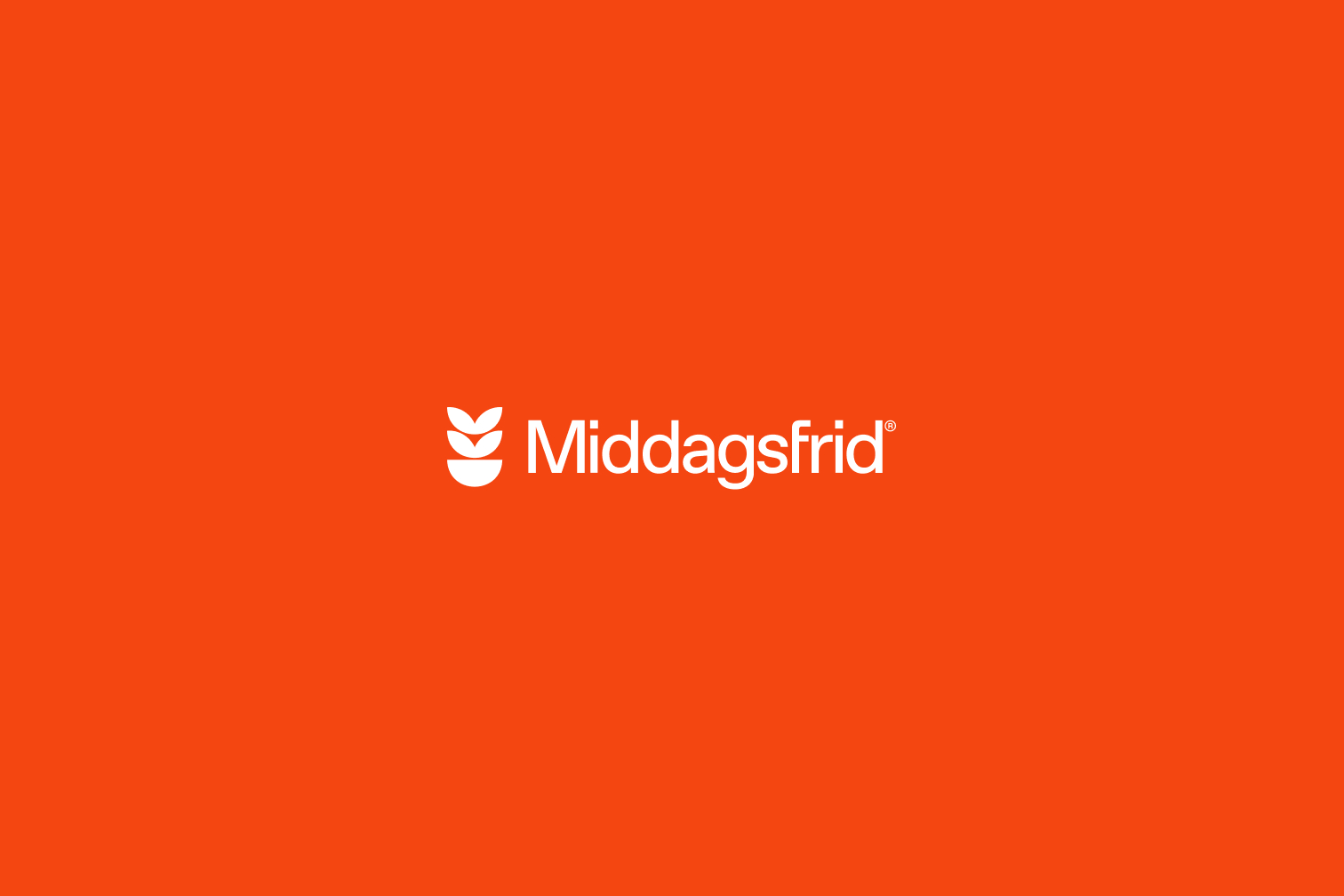White Middagsfrid logo with a plant icon on an orange background.