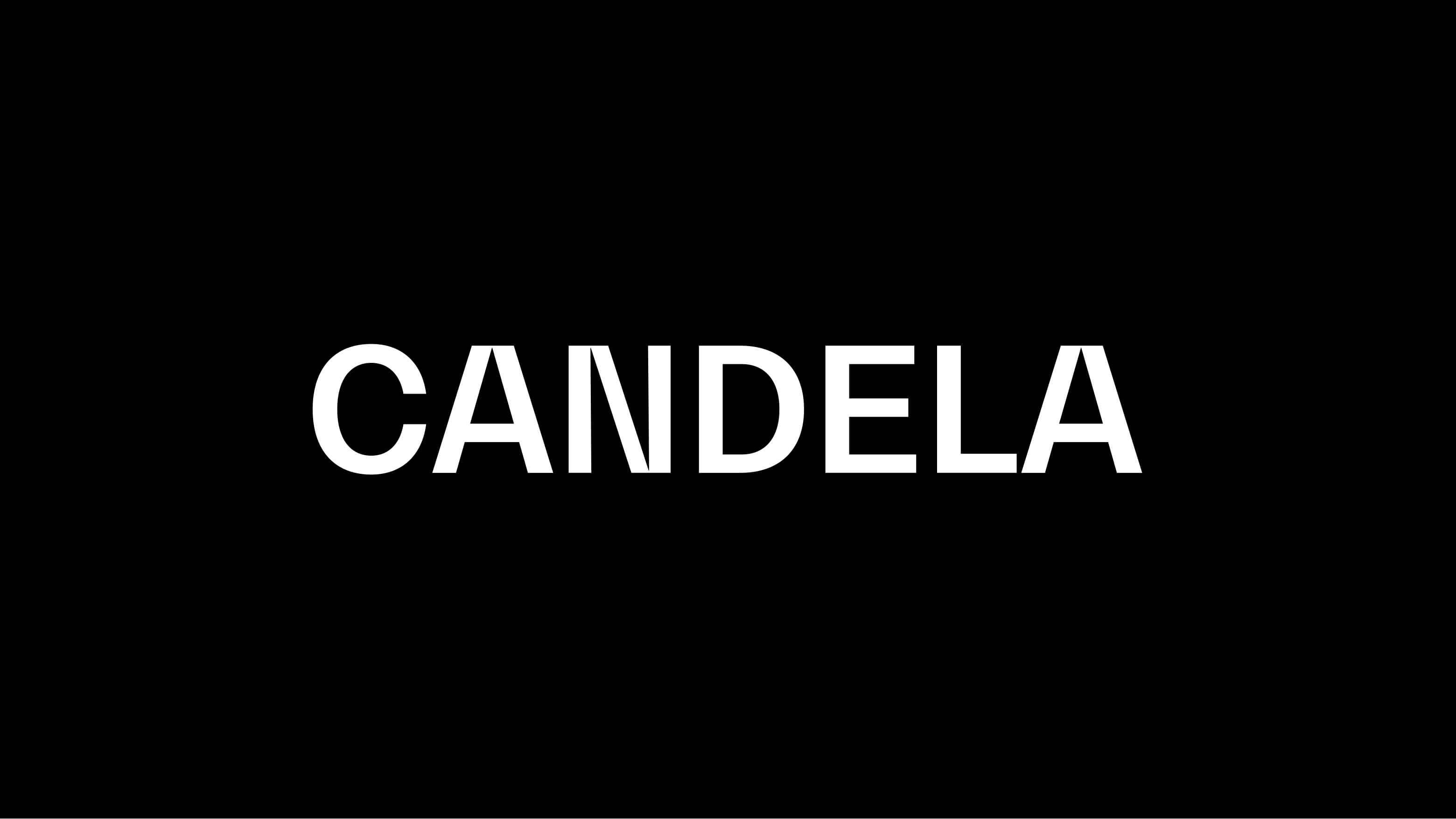 Candela brand identity applied across a wide format surface, drawing on its foil and pod-engine technology