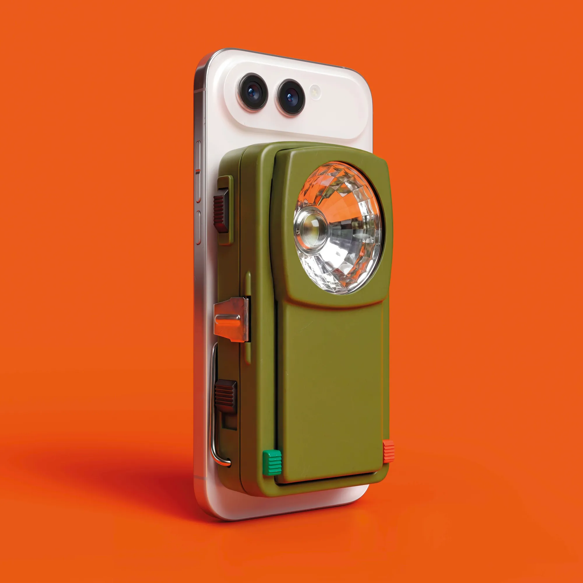 Print poster for Vipps: a smartphone with a mock flashlight taped to its back, part of the tap-to-pay campaign's gadget-mashup series