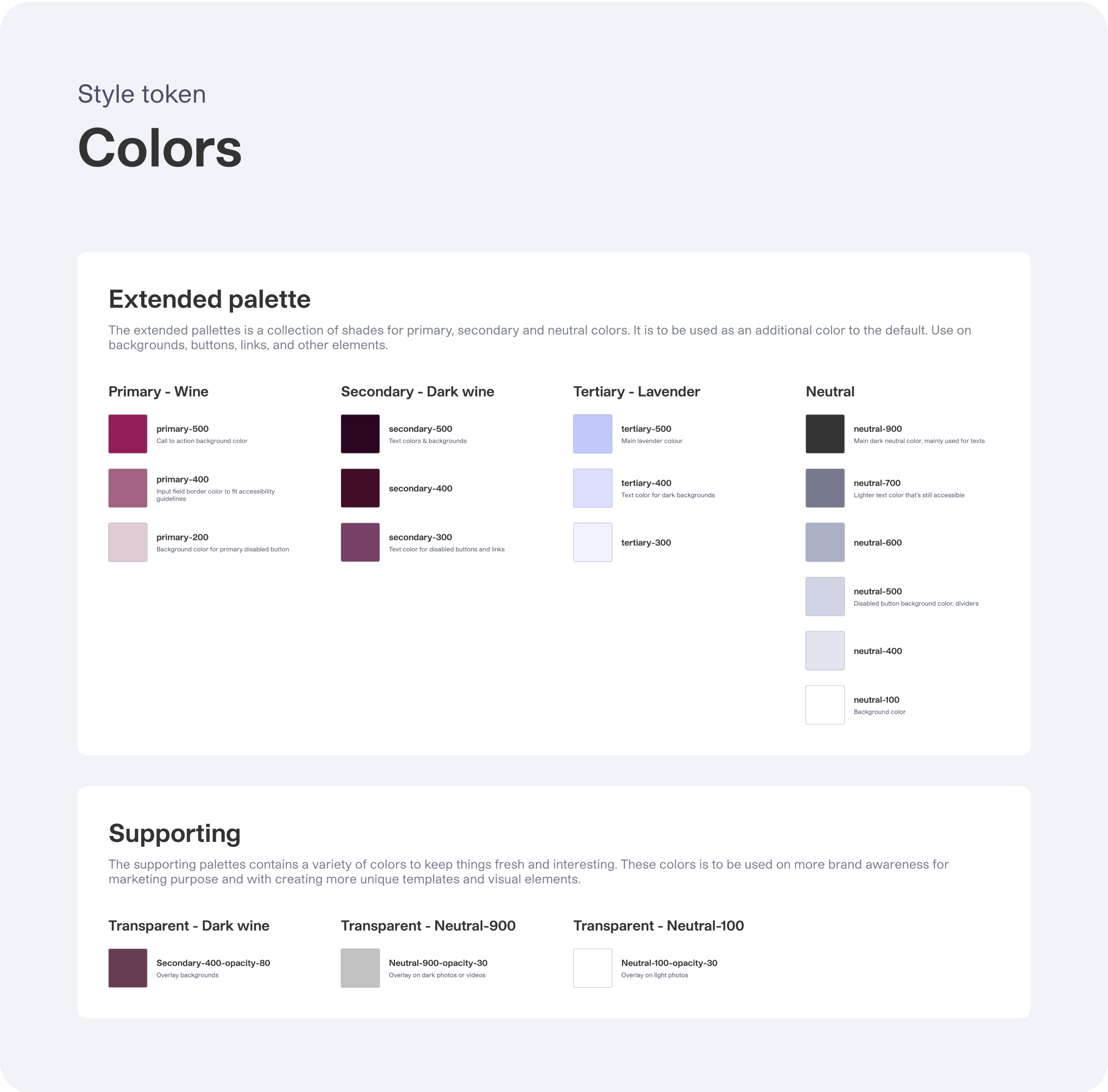 Color page from the Documaster design system.