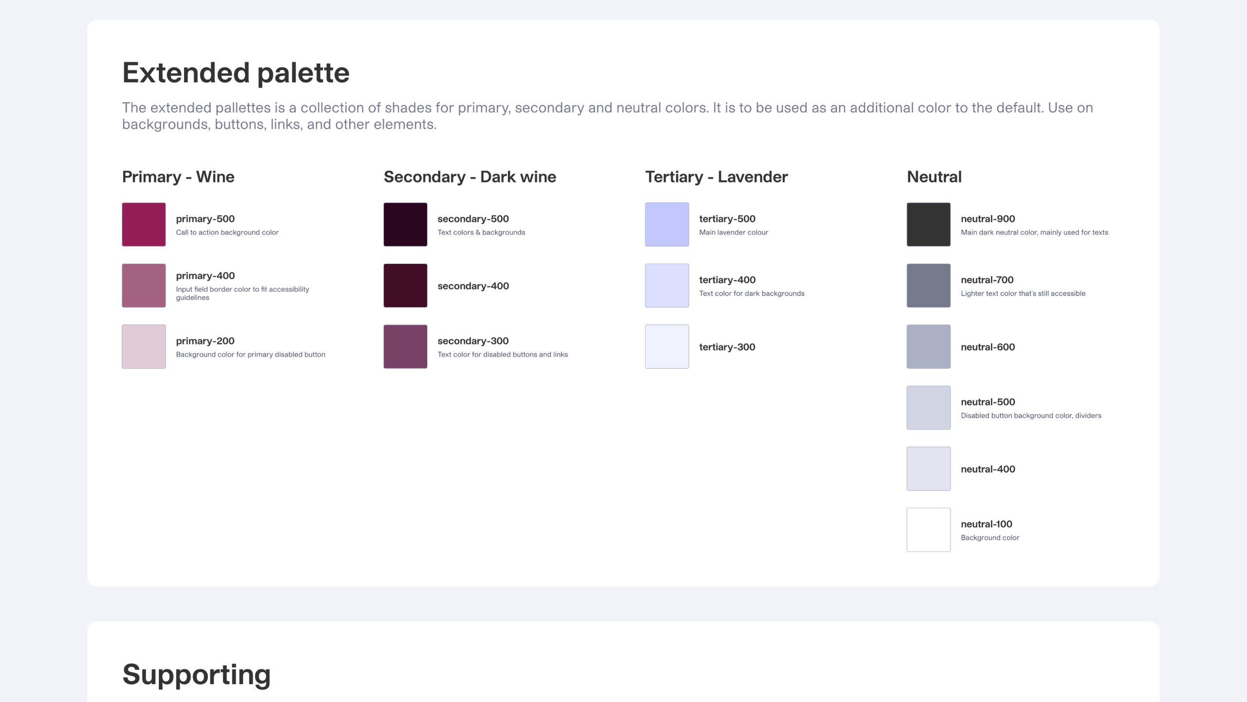 Color page from the Documaster design system.