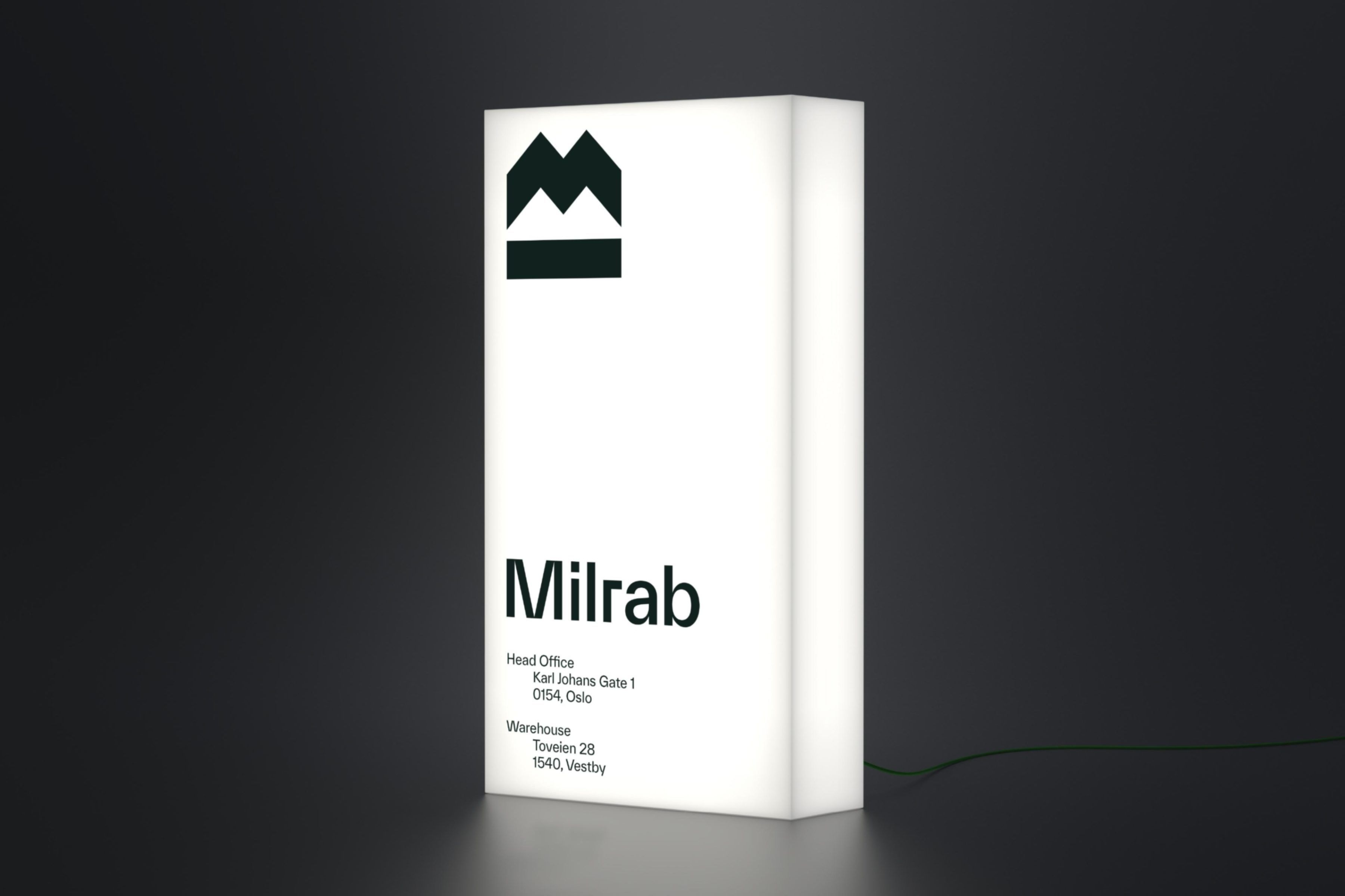 Milrab-produktemballasje med merkevarens nye logo og fargesystem.
