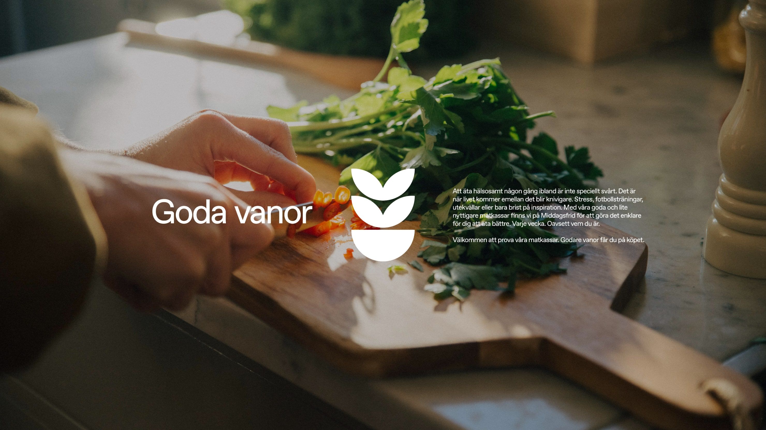 Middagsfrid food photography from the rebrand, full-bleed