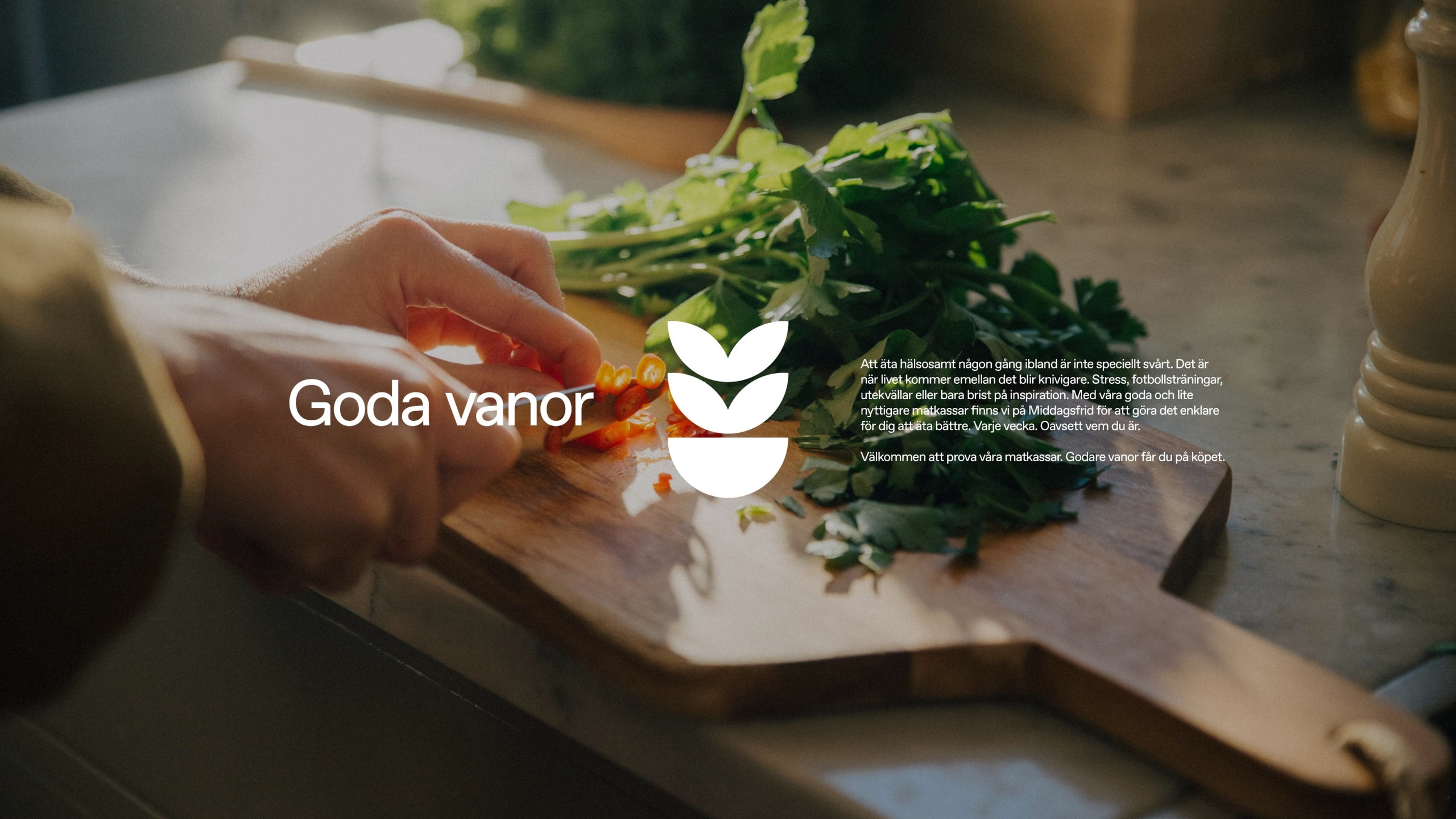 Middagsfrid food photography from the rebrand, full-bleed