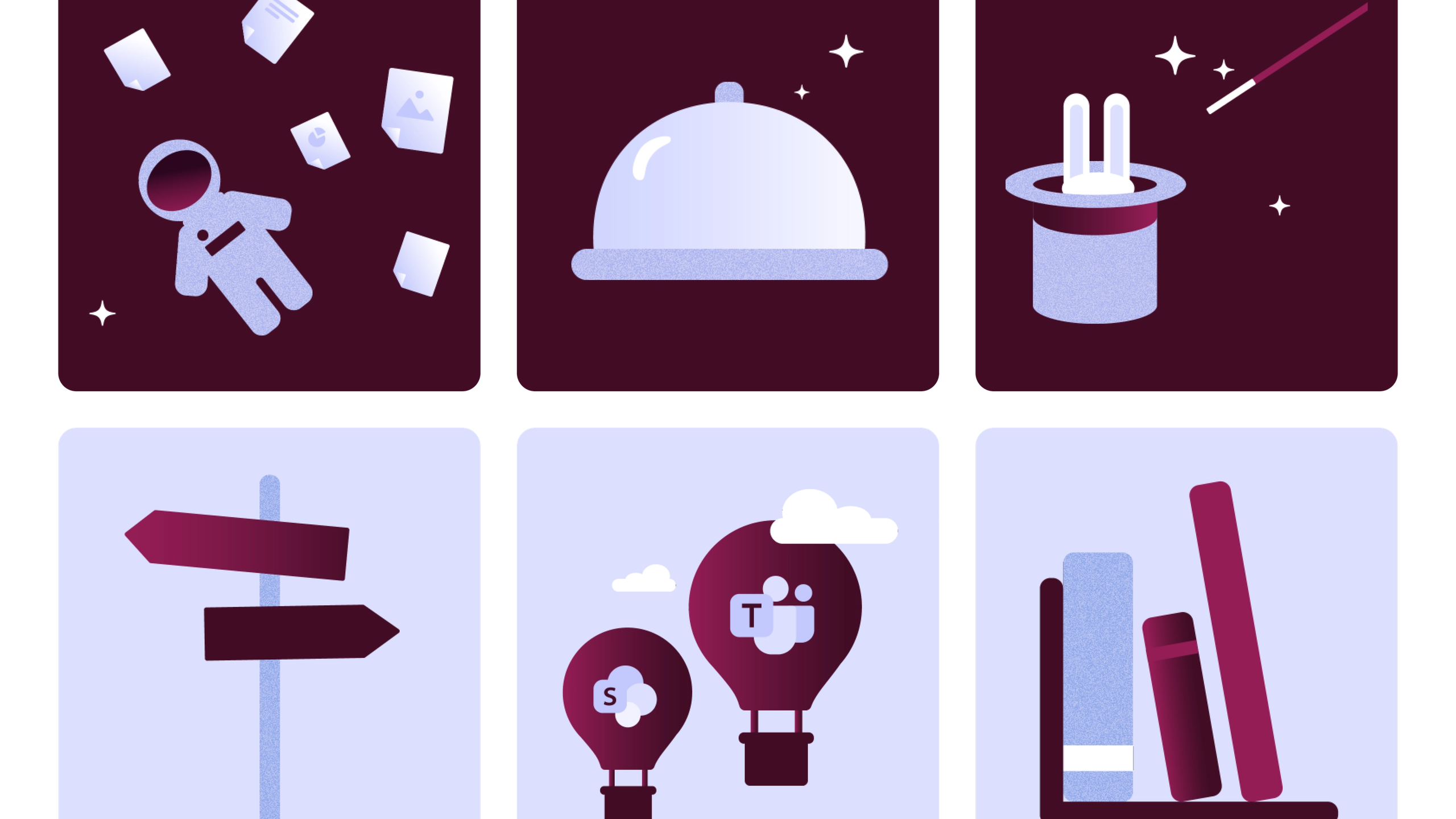 Illustrations of an astronaut, signage and magic tricks used to communicate Documaster's value proposition.