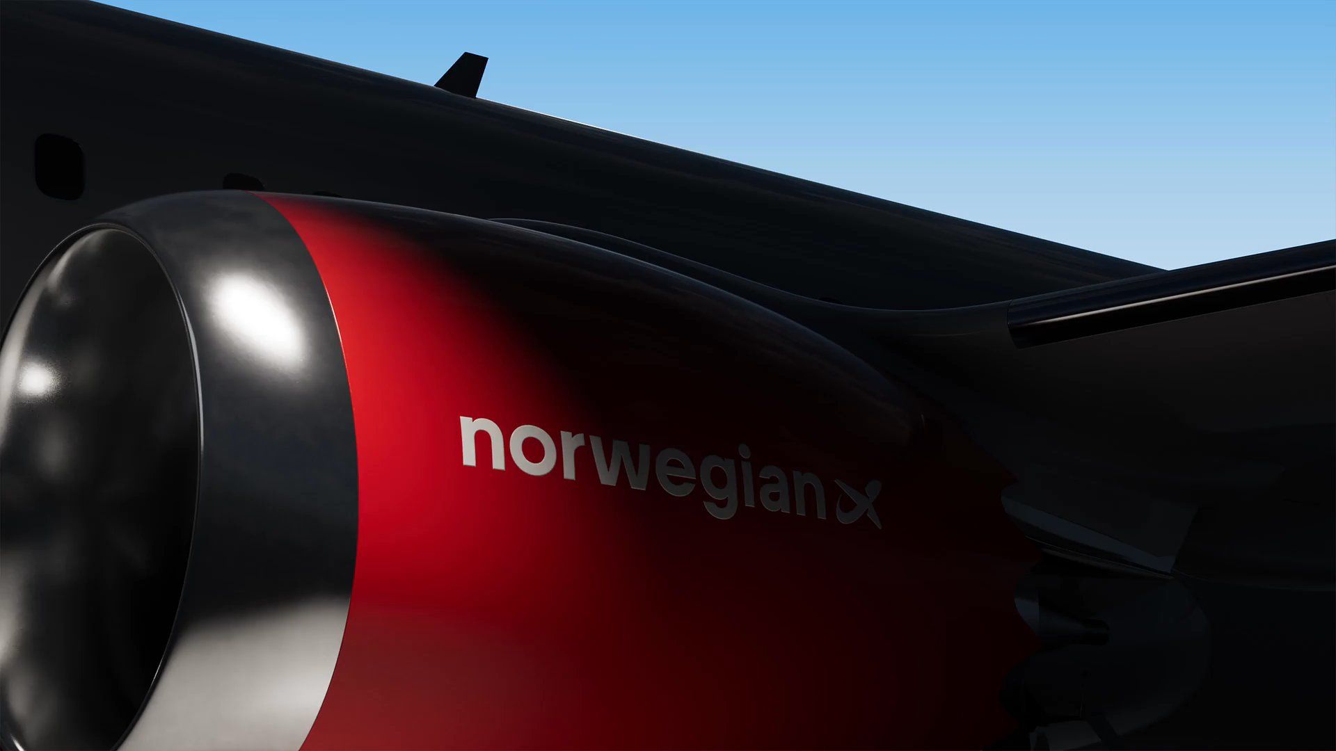 Norwegian x logo in white on a red background.