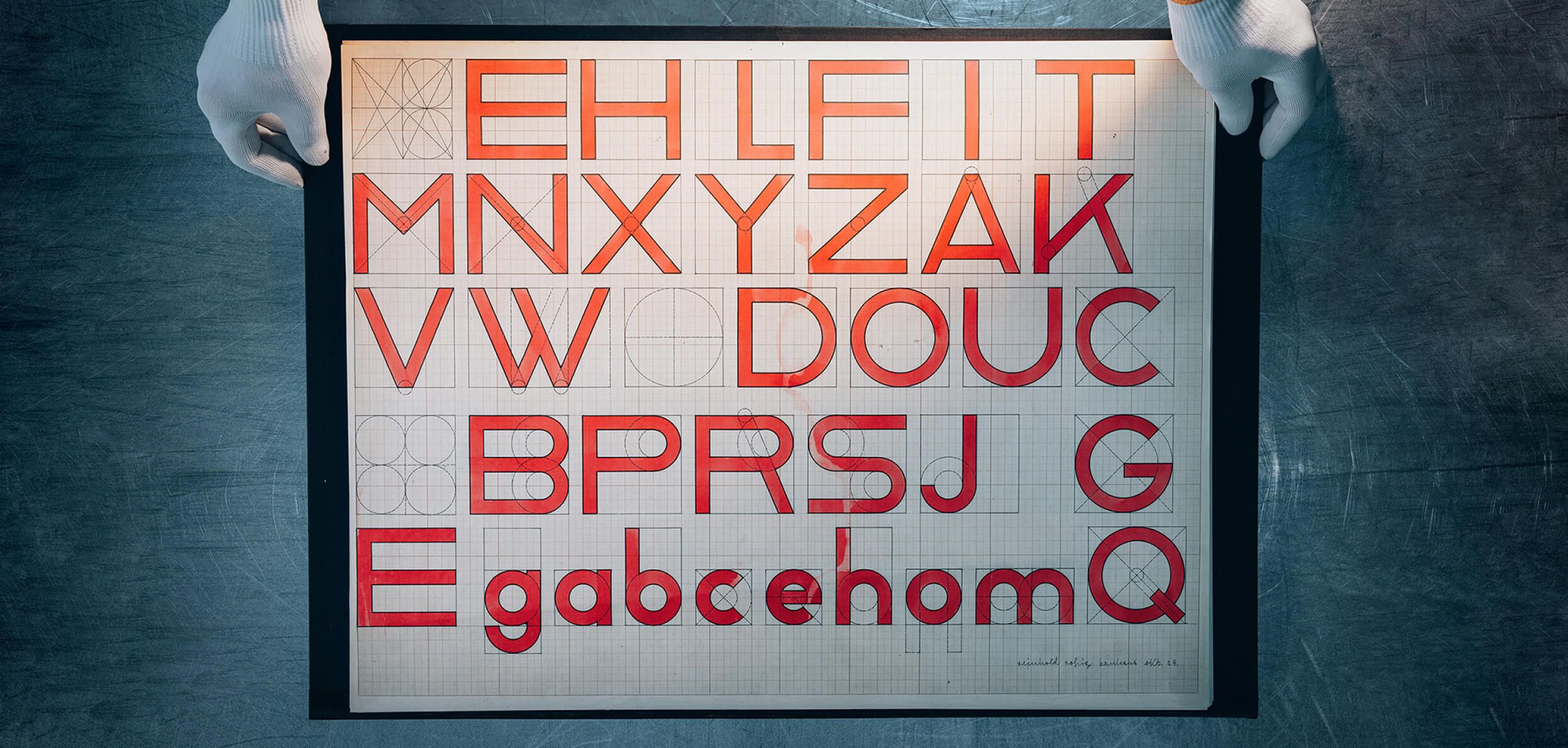 A wide typography specimen layout showing letterforms from one of the five revived Bauhaus typefaces made for Adobe TypeKit.