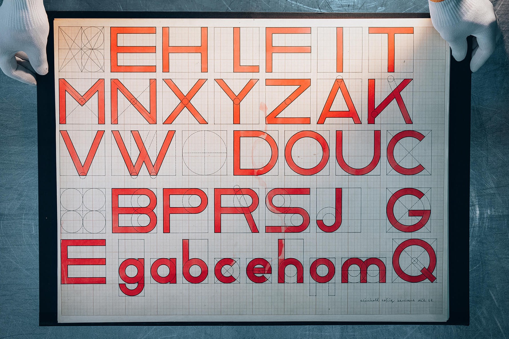 A wide typography specimen layout showing letterforms from one of the five revived Bauhaus typefaces made for Adobe TypeKit.